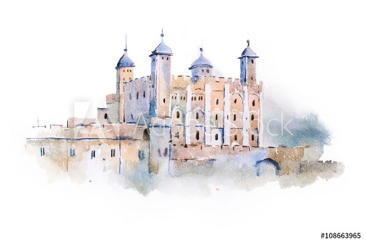 Picture of Tower of London watercolor drawing London UK English sightseeing aquarelle painting